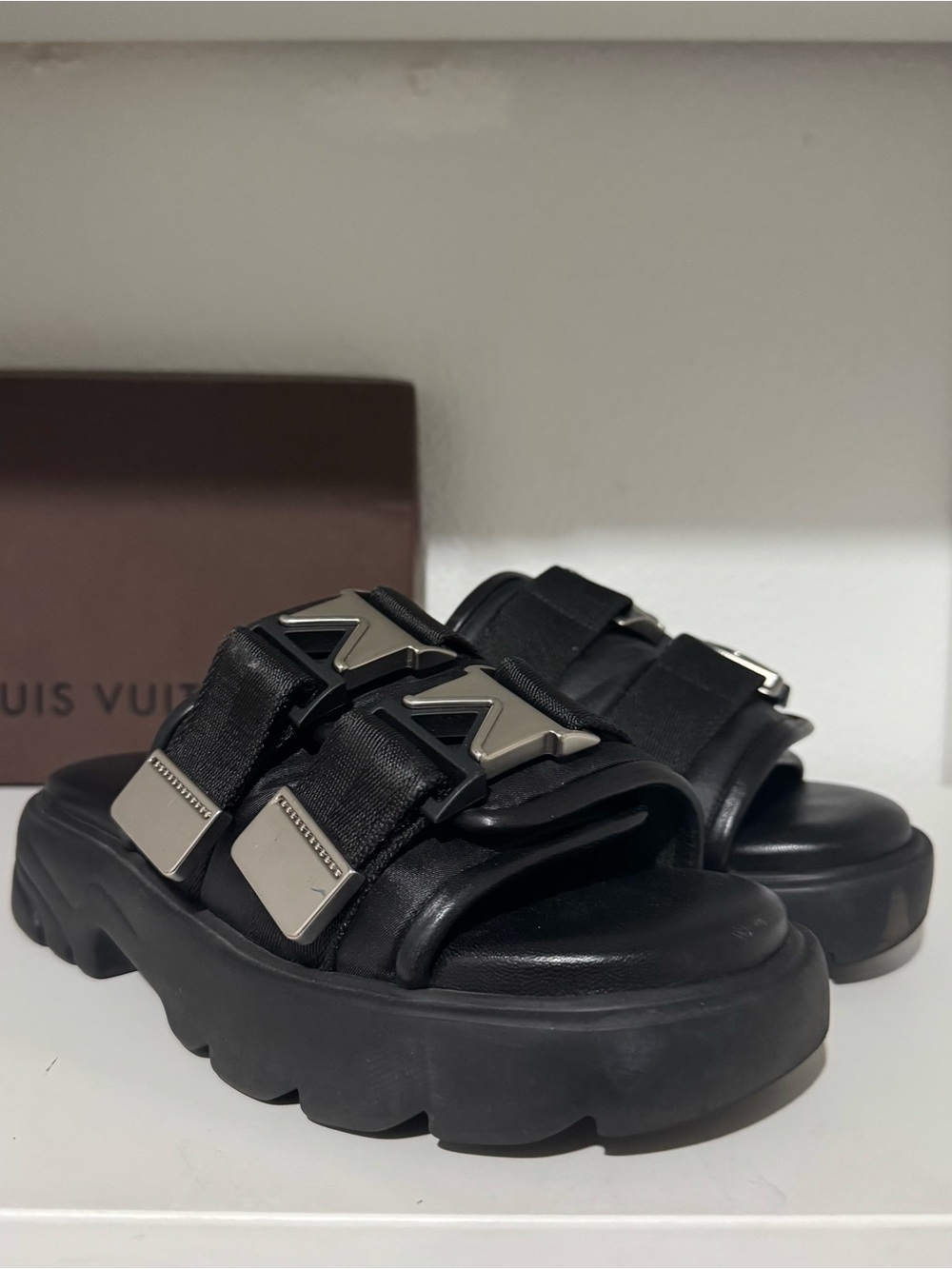 Bottega Veneta Black Chunky Slide Sandals with Silver Hardware